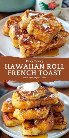 Hawaiian Roll French Toast Hawaiian Roll Uses, Brunch Ideas French Toast, Hawaiian Sweet Bread French Toast, Breakfast Ideas Hawaiian Rolls, Unique French Toast Ideas, Hawaiian Sweet Rolls French Toast, Hawain Roll French Toast, Cinnamon French Toast Roll Ups, Hawaii Roll French Toast