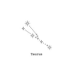 the zodiac sign taurus is depicted in black and white with stars on it's side