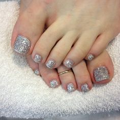 Silver Glitter Pedicure, Silver Toes Pedicure, Sparkly Pedicure, Silver Toes, Competition Nails, Halloween Toe Nails