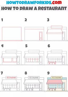 how to draw a restaurant step by step instructions for kids and beginners with pictures