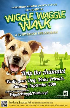 an advertisement for the wildlife walk with a dog on grass and people in the background