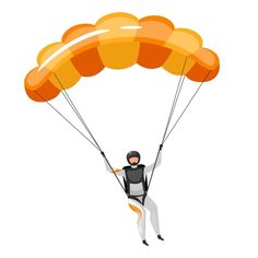 a man parachuting in the sky with orange parachutes