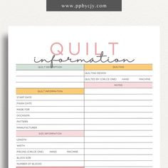 an invoice sheet with the words quilt information on it