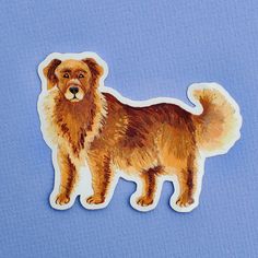 a brown dog sticker sitting on top of a blue surface