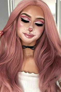 Halloween Makeup With Glasses, Bunny Halloween Makeup, Cute Makeup Ideas, Makeup With Glasses, Makeup Ideas For Halloween, Bunny Makeup, Bear Makeup, Bye Bye Birdie