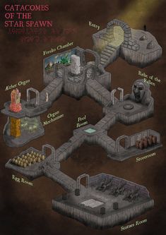 an illustrated map of the catacombs of the star spann and other locations