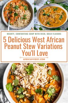 five delicious west african peanut stew variations you'll love with text overlay that reads, 5 delicious west african peanut stew variations you'll love