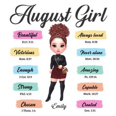 the august girl poster with her name and dates for each child's birth day