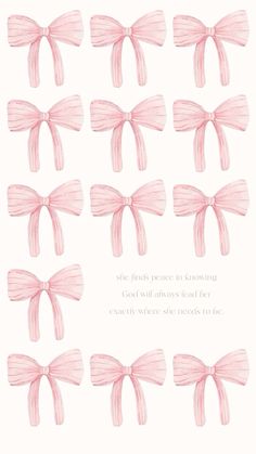 pink bows are arranged in rows on a white background