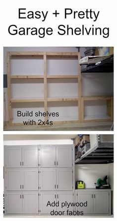 garage shelving plans with instructions to build the cabinets and shelves for each room in the house