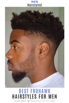 Learn how to style a modern frohawk hairstyle for men #menhairstylist #menhairstyle #menhaircut #haircutsformen Natural Hairstyles For Men, Afro Mohawk Men, Guys With Round Faces, Men’s Haircut Mohawk, Types Of Mohawks, Designs Braids, Modern Mohawk Men Faux Hawk, Men’s Long Faux Hawk Haircut, Sleek Haircuts