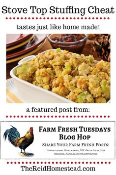 a flyer for a farm fresh meals event with an image of a chicken and stuffing dish