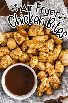 air fryer chicken bites with dipping sauce on the side