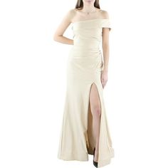 Manufacturer: Cynthia & Sahar Style Type: Evening Dress Collection: Cynthia & Sahar Sleeve Length: One Shoulder Material: 82% Polyester/18% Spandex Fabric Type: Polyester Specialty: Ruched Sku: BH5787124 Size: XXS.  Color: Beige.  Gender: female.  Age Group: adult. Champagne Clothes, One Shoulder Evening Dress, High Neck Sleeveless Dress, Womens Bridesmaid Dresses, Evening Dress Collection, Lace Bridesmaid Dresses, Women's Evening Dresses, Short Mini Dress, Lace Weddings