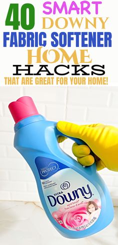 a hand holding a spray bottle with the words, 40 smart fabric softener hacks that are great for your home