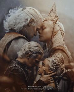 game of thrones poster with two women and one man kissing each other, in front of a dark background