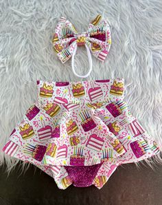 Sweet Party Skirt, Sweet Summer Party Skirt, Sweet Ruffled Skirt For Party, Cute Party Sets, Cute Fitted Party Sets, Playful Summer Party Sets, Cute White Party Bottoms, Playful Summer Party Bottoms, First Birthday Fitted Sets With Ruffles