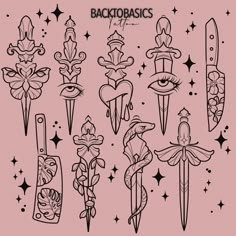 an assortment of tattoo designs on a pink background