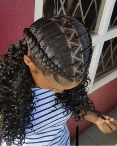 Beginner Cornrows, Kids Cornrow Hairstyles Simple, Corn Roll Hair Styles, Hairstyles With Curled Hair, Kid Braids, Kid Hair Styles, Parting Hair, Kids Hairstyle, Natural Kids