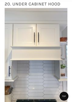 a stove top oven sitting inside of a kitchen under cabinet hood with the words 20 under cabinet hood above it