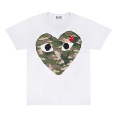 Women's CDG Play Camouflage Pattern Short Sleeve T-shirt White AZT241 (Women's) Bape Heart Shirt, Commes Des Garcons Outfit, Commes Des Garcons, Comme Des Garcons T Shirt, Camo Heart, Cdg Shirt, Bape Shirt, Cdg Play, Play Comme Des Garcons