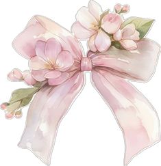 a pink bow with flowers on it