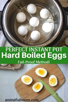 hard boiled eggs in an instant pot with text overlay