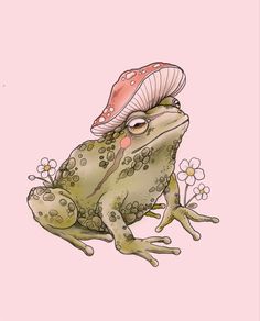 a frog with a mushroom on its head