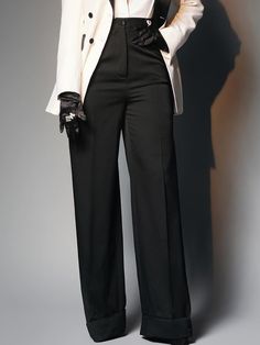 Black Friday Sale,Up To 70% Off.Affordable price buy Pants on Stylewe, SPU: 11IPA70B520, Color: Black, Pants type:Tailored, Silhouette:H-Line. Stitching Pants, Black Pantsuit, Pant Suits For Women, Fashion Black And White, Outfit References, Pocket Stitching, Plain Pants, Elegant Coats, Loose Jumpsuit