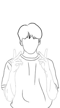 a drawing of a person making the v sign with their hands while standing in front of a white background