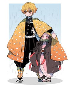 two anime characters are standing in the rain