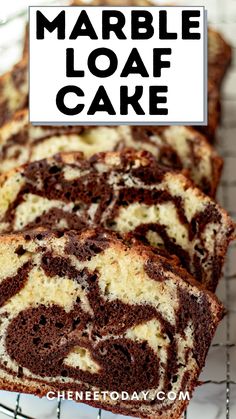 marble loaf cake on a cooling rack with the words marble loaf cake in black and white