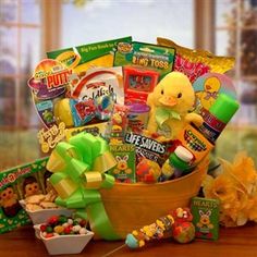 a basket filled with lots of candy and candies