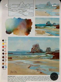 some watercolors are being used to paint rocks and the beach is covered in sand