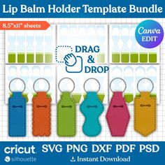 the lip balm holder template bundle includes six keychains and two clippings