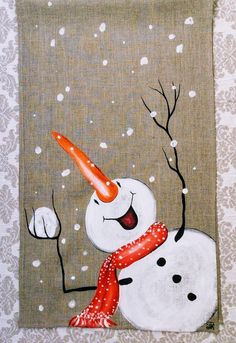 a painting of a snowman wearing a red scarf