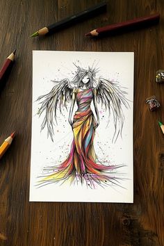 A colorful graffiti drawing of an angel in a flowing dress with bright, swirling colors, creating a dynamic and expressive look. Angel Drawing, Graffiti Drawing