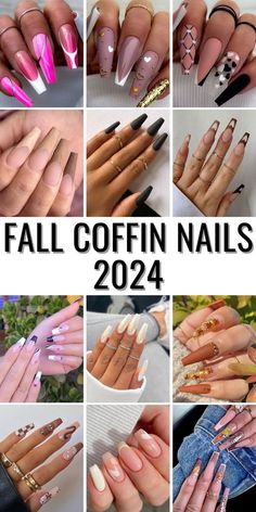 November Nail Ideas Coffin, Coffin November Nails, Coffin Nails Fall Design, Fall Nails Ideas Acrylic Coffin Short, Super Long Nail Designs, Long Coffin Fall Nail Designs, Short Coffin Fall Nails Designs, November Nails Ideas Coffin, Fall Nail Designs Medium Length