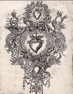 a drawing of a heart surrounded by flowers