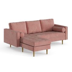 a pink couch with a chaise lounge on it