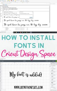 how to install font in cricut design space with the text, my font is added