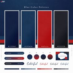 the color palettes are red, white, and blue in this graphic design scheme