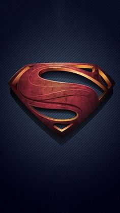 the logo for superman is shown in red and gold on a blue background with text that reads