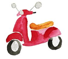 a watercolor drawing of a red scooter