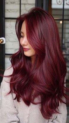 Red Toned Hair Colors, Deep Cherry Hair Color, Shadow Root Red Hair, Cool Red Hair Color, Intense Red Hair Color, Scarlet Red Hair, Red Hair Transformation, Red Wine Hair Color, Deep Cherry Red Hair