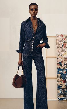 Women's Etro Pre Fall 2025 Collection | Moda Operandi Printed Denim Jacket, Pre Fall Collection, Jennifer Connelly, Printed Denim, Cashmere Coat, Pre Fall, Leather And Lace, Moda Operandi, Flare Jeans