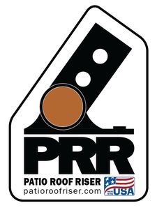 a sign that says prr patio roof riser with an american flag in the background