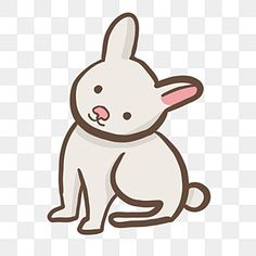 a white rabbit with pink ears sitting down