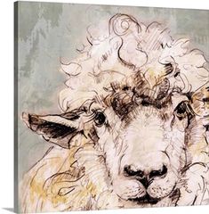 a painting of a sheep with curly hair