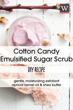 Shea Butter Body Scrub Diy, Emulsified Body Butter Recipe, Emulsified Sugar Scrub Recipe, Diy Cotton Candy, Shea Butter Body Scrub, Diy Sugar Scrub